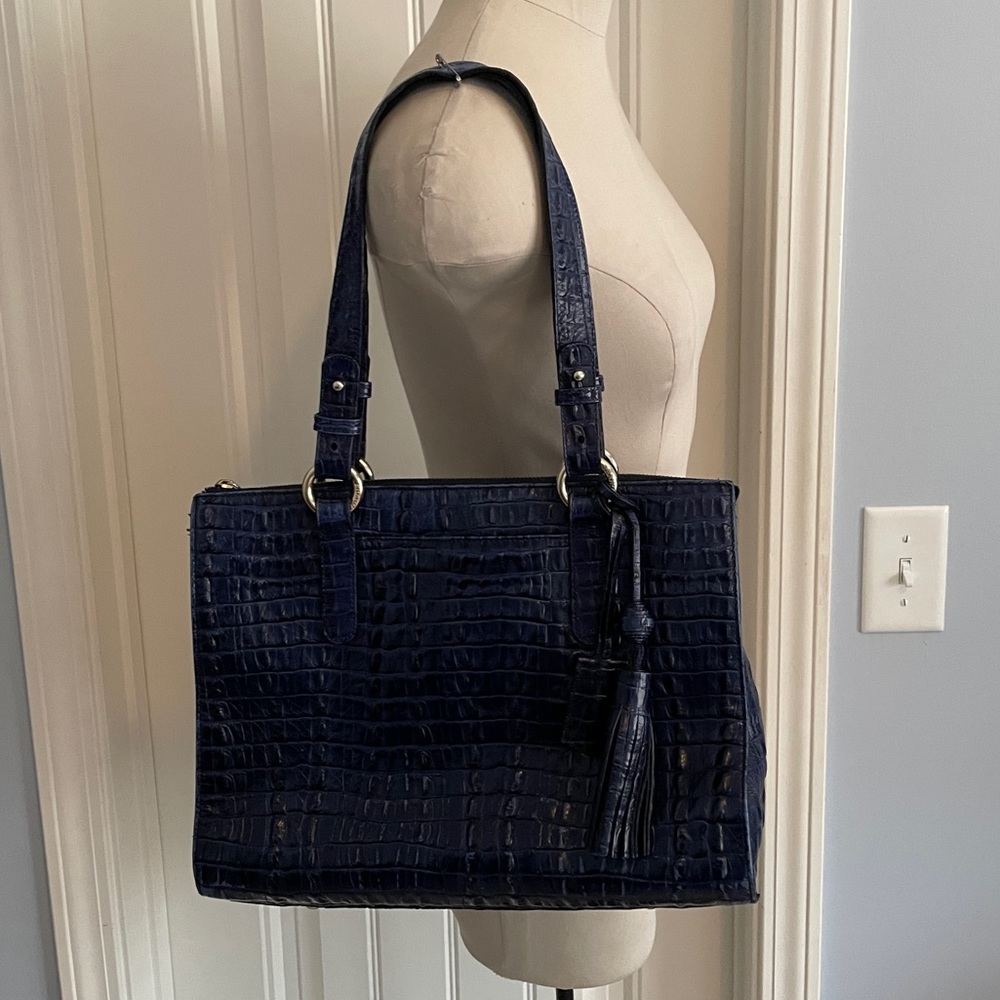 Brahmin Everywhere Tote La Scala Dark Blue Double Straps Spacious HTF